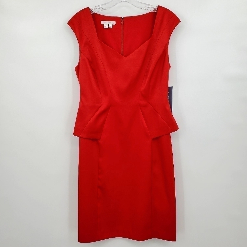 London Times Red Peplum Cocktail Dress